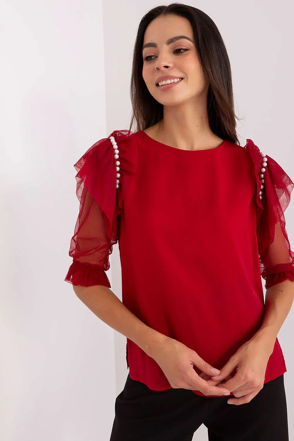 Women Blouse – Breathable – Three-Quarter Sleeve - Red -Guocali