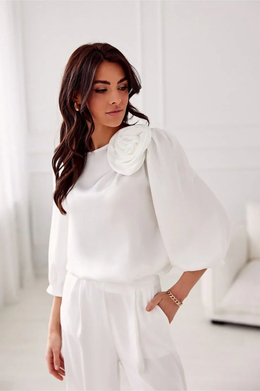 Women Blouse – Lightweight – Long Sleeve - White -Guocali