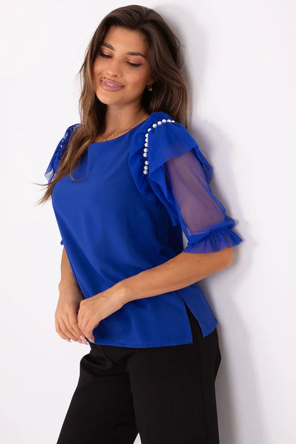 Women Blouse – Lightweight – Three-Quarter Sleeve - Blue -Guocali