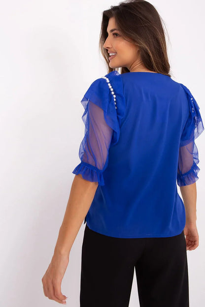Women Blouse – Lightweight – Three-Quarter Sleeve - Blue -Guocali