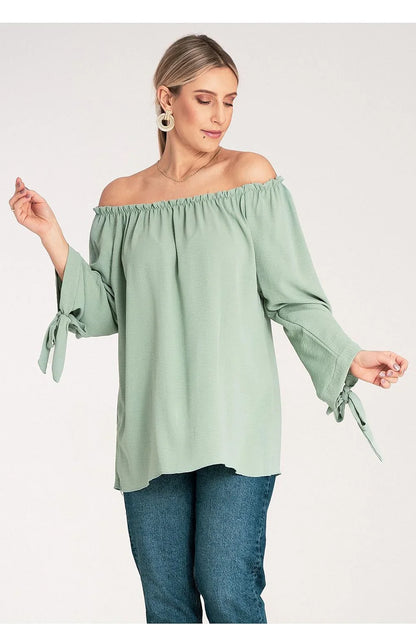 Women Blouse – Lightweight – Three-Quarter Sleeve - Green -Guocali