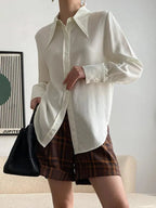 Women Blouse – Ruffle Detail – Puff Sleeves - Cream White