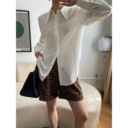 Women Blouse – Ruffle Detail – Puff Sleeves - Cream White -Guocali