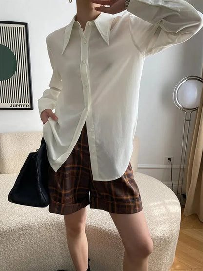 Women Blouse – Ruffle Detail – Puff Sleeves - Cream White -Guocali