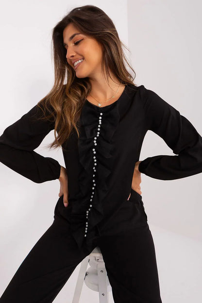Women Blouse – Stretchable – Long Sleeve - Black -Guocali