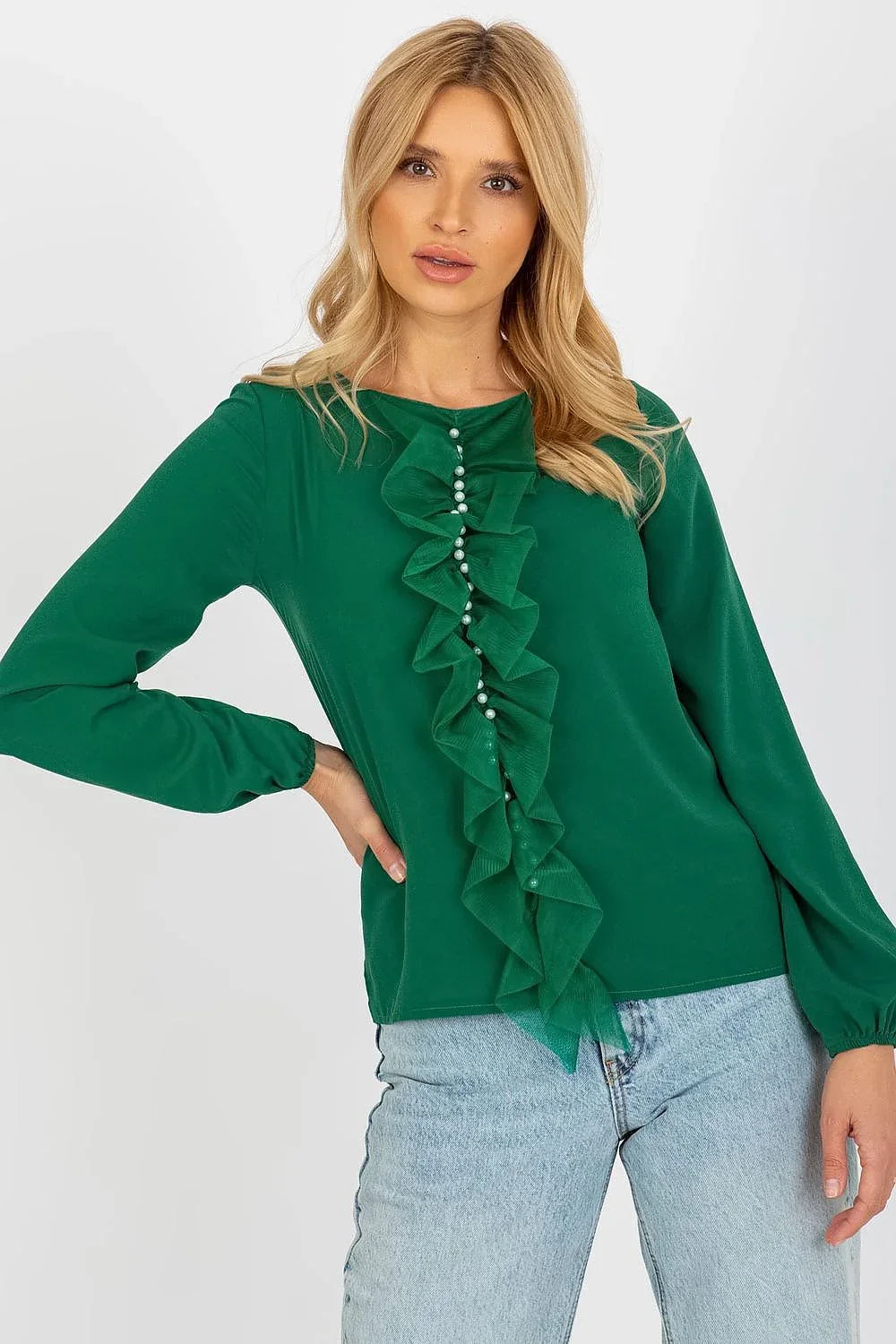 Women Blouse – Stretchable – Long Sleeve - Green -Guocali