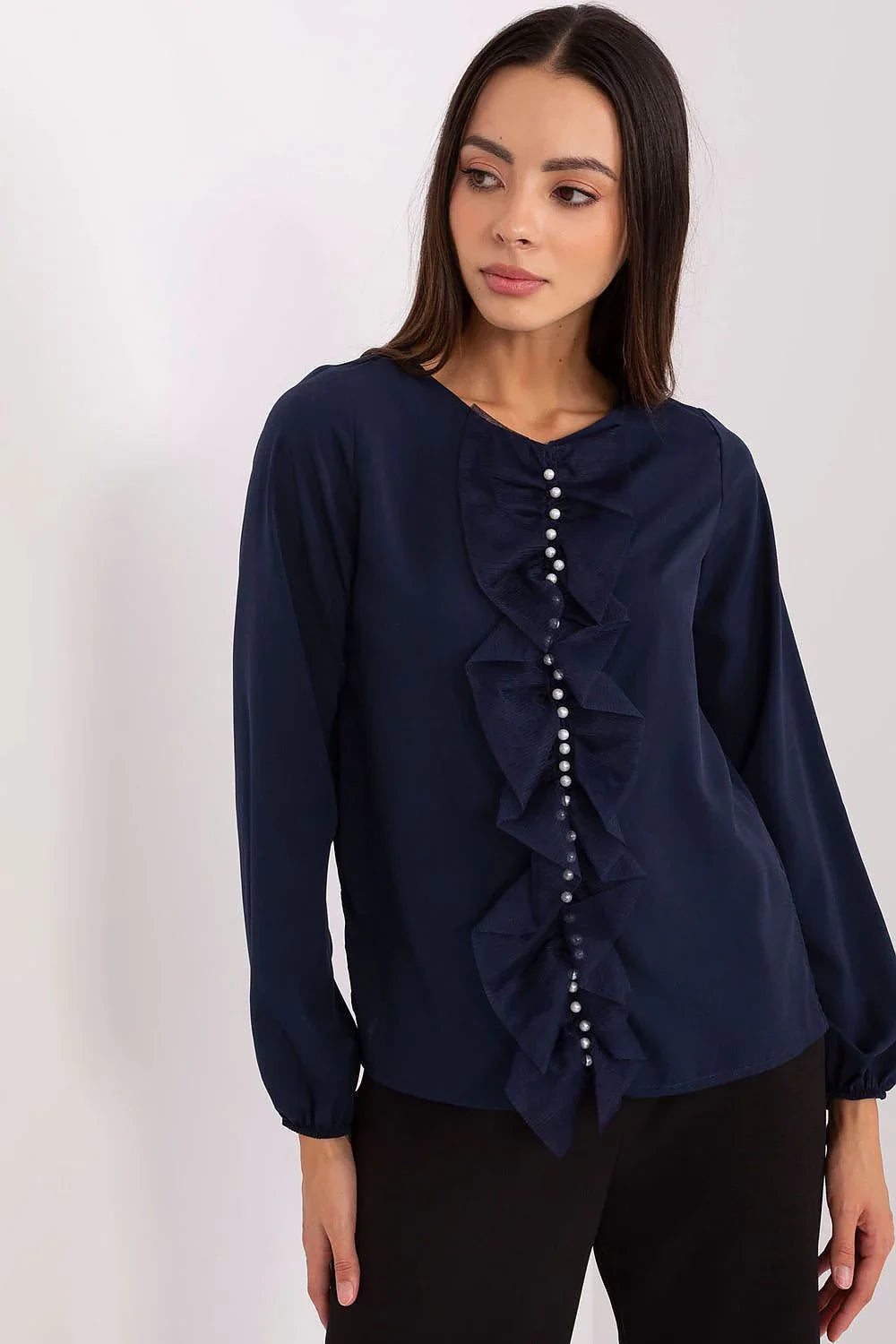 Women Blouse – Stretchable – Long Sleeve - Navy -Guocali