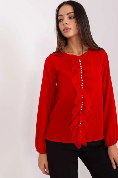 Women Blouse – Stretchable – Long Sleeve - Red -Guocali