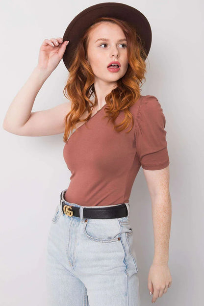 Women Blouse – Stretchable – Short Sleeve - Brown -Guocali