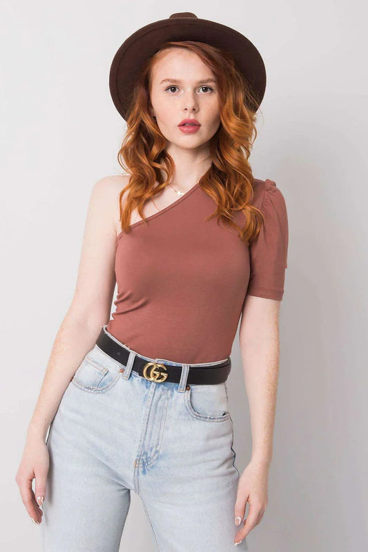 Women Blouse – Stretchable – Short Sleeve - Brown -Guocali