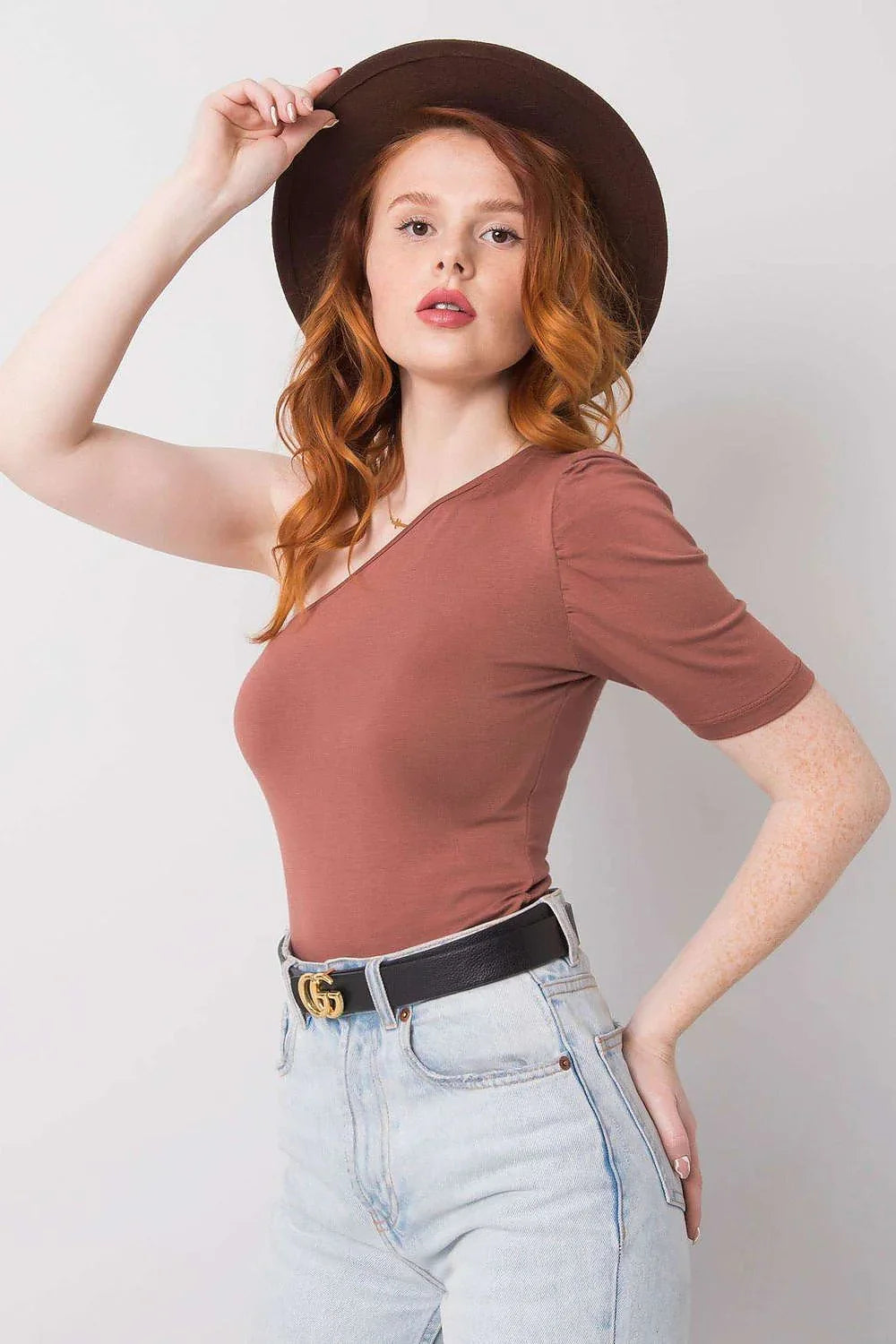 Women Blouse – Stretchable – Short Sleeve - Brown -Guocali