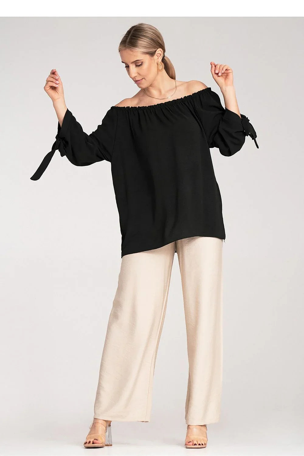 Women Blouse – Stretchable – Three-Quarter Sleeve - Black -Guocali