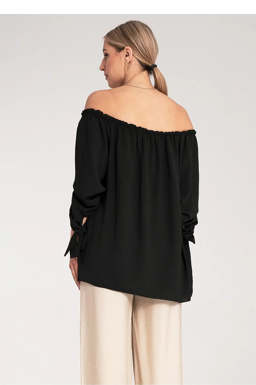Women Blouse – Stretchable – Three-Quarter Sleeve - Black -Guocali