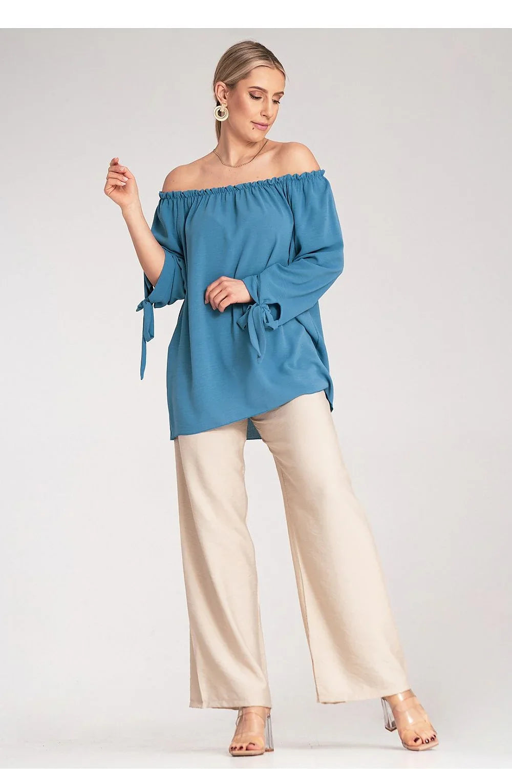 Women Blouse – Stretchable – Three-Quarter Sleeve - Blue -Guocali