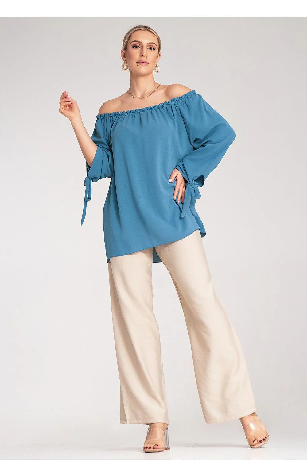 Women Blouse – Stretchable – Three-Quarter Sleeve - Blue -Guocali