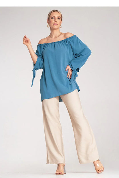 Women Blouse – Stretchable – Three-Quarter Sleeve - Blue -Guocali