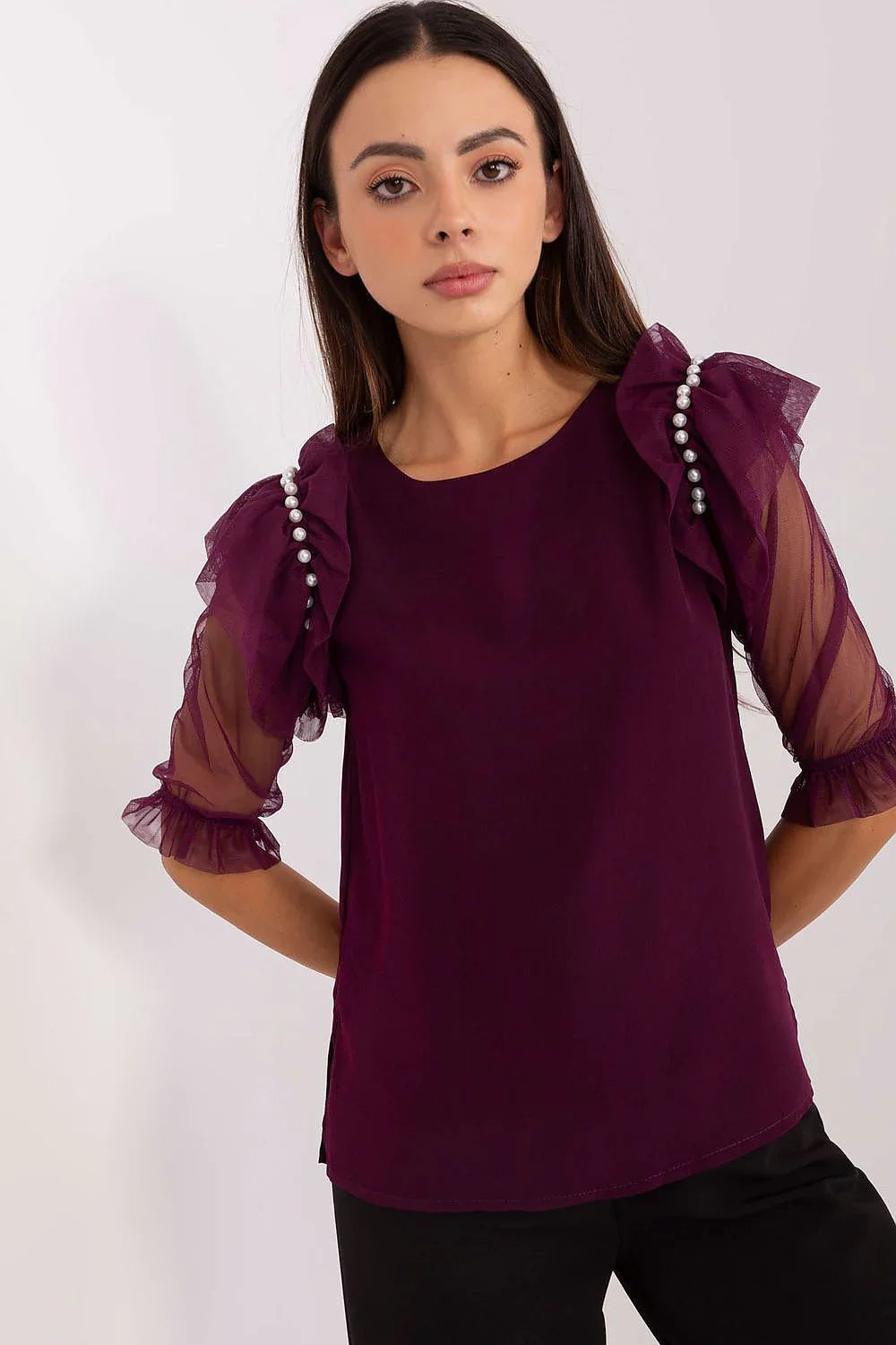 Women Blouse – Stretchable – Three-Quarter Sleeve - Purple -Guocali