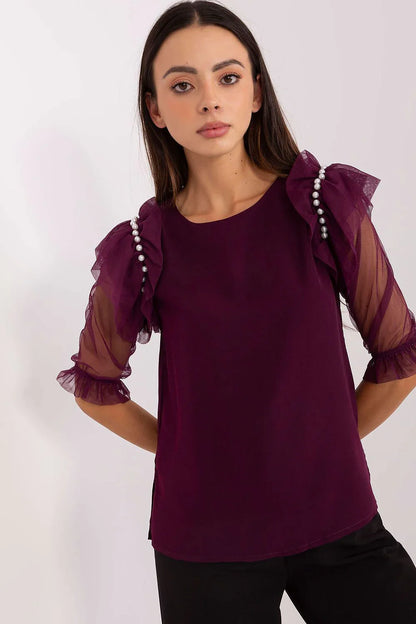 Women Blouse – Stretchable – Three-Quarter Sleeve - Purple -Guocali