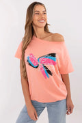 Women Boat-Neck Short-Sleeves T-Shirt – Stretchable, Blue, Black, White