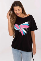 Women Boat-Neck Short-Sleeves T-Shirt – Stretchable, Pink, Blue, White