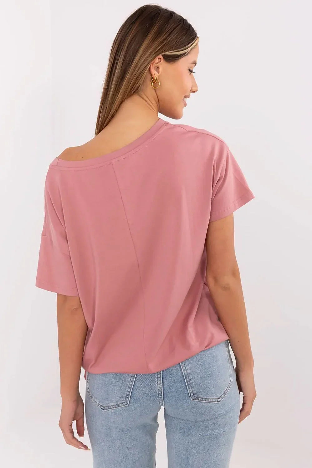 Women Boat-Neck Short-Sleeves T-Shirt – Stretchable - Pink, Gold -Guocali
