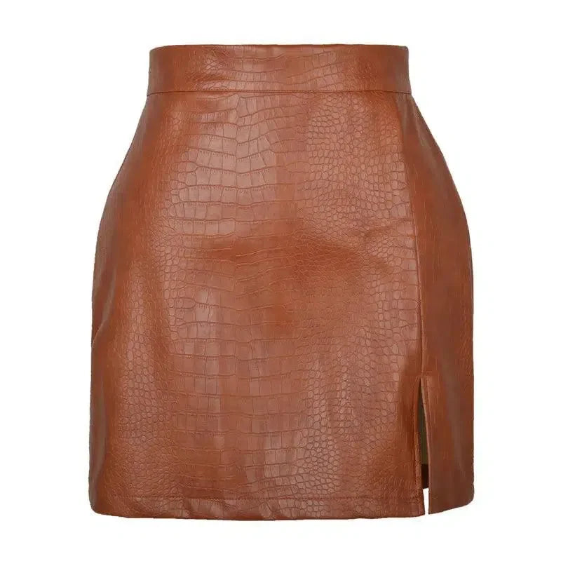 Women Bodycon Skirt Leather Mini Slit - High Waist Women Skirt