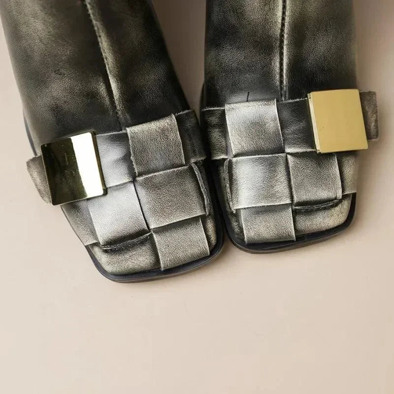 Women Boots - Chunky Ankle Boots - Leather