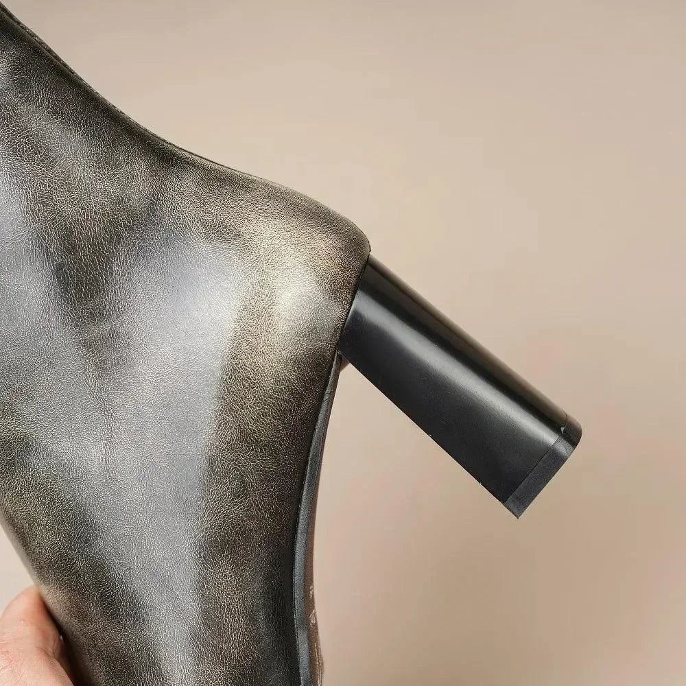 Women Boots - Chunky Ankle Boots - Leather