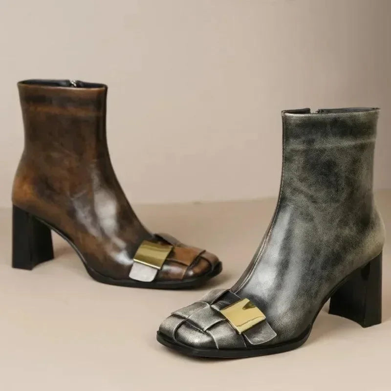 Women Boots - Chunky Ankle Boots - Leather