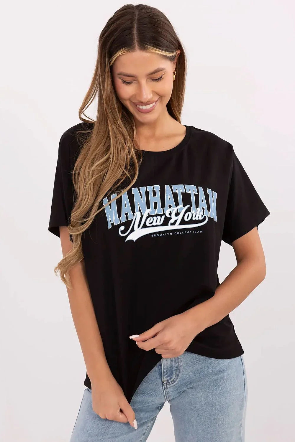 Women Crew-Neck Short-Sleeves T-Shirt – Breathable, Blue, White