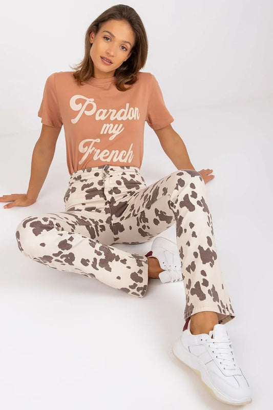 Women Crew-Neck Short-Sleeves T-Shirt – Stretchable - Beige -Guocali