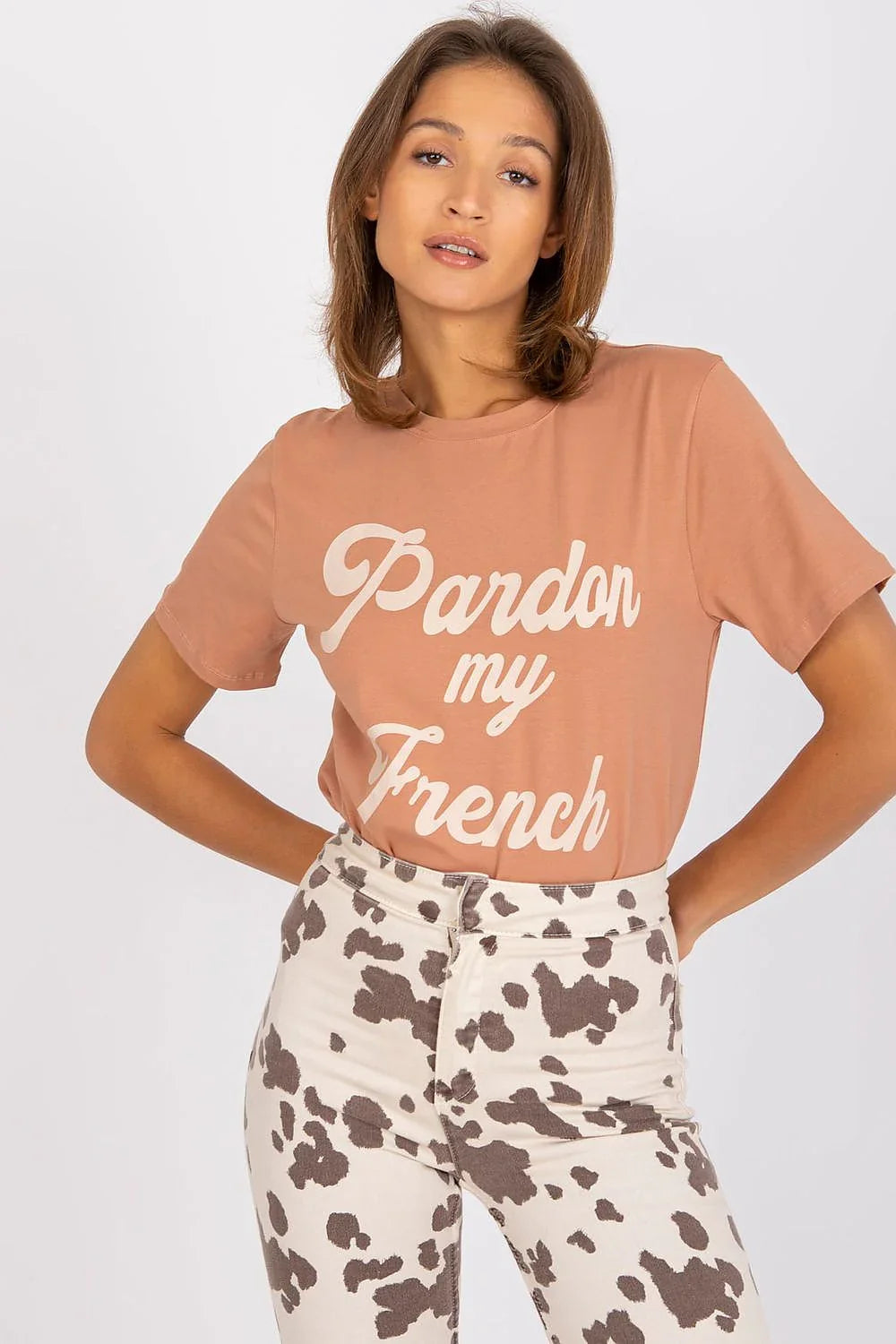 Women Crew-Neck Short-Sleeves T-Shirt – Stretchable - Beige -Guocali