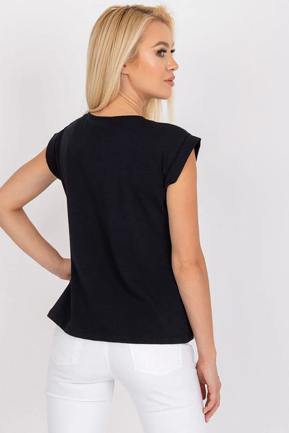Women Crew-Neck Short-Sleeves T-Shirt – Stretchable - Black -Guocali