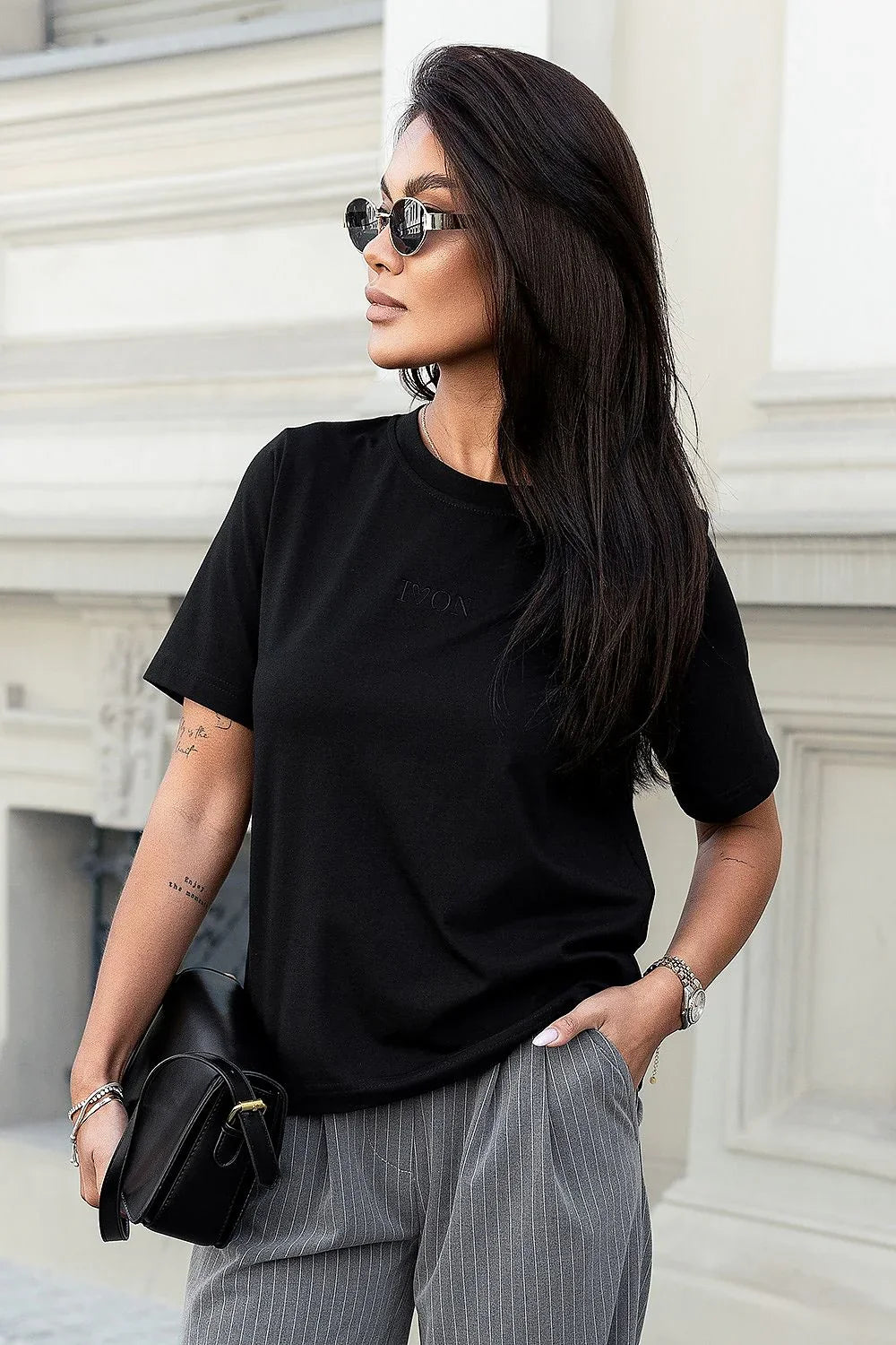 Women Crew-Neck Short-Sleeves T-Shirt – Stretchable - Black -Guocali