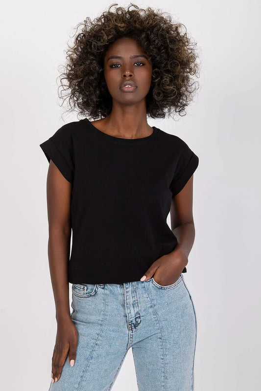 Women Crew-Neck Short-Sleeves T-Shirt – Stretchable - Black -Guocali