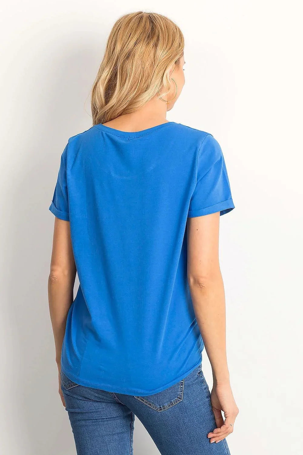 Women Crew-Neck Short-Sleeves T-Shirt – Stretchable - Blue -Guocali