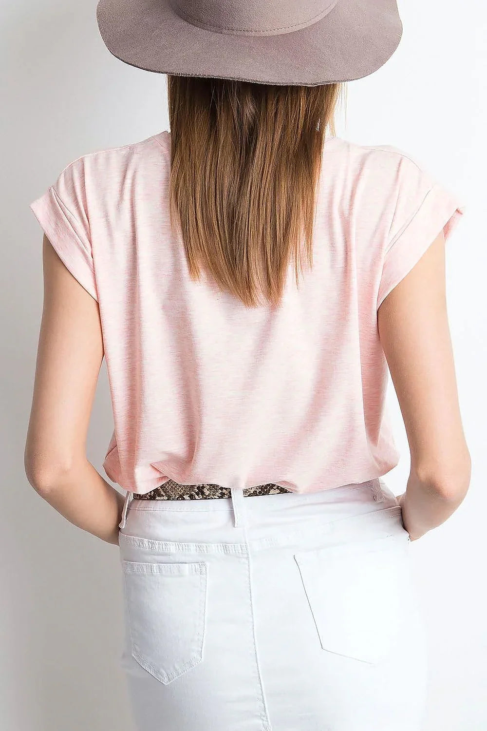 Women Crew-Neck Short-Sleeves T-Shirt – Stretchable - Pink -Guocali