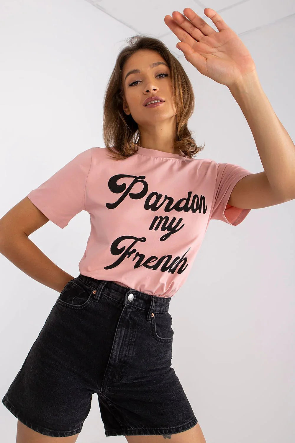 Women Crew-Neck Short-Sleeves T-Shirt – Stretchable - Pink, Black -Guocali