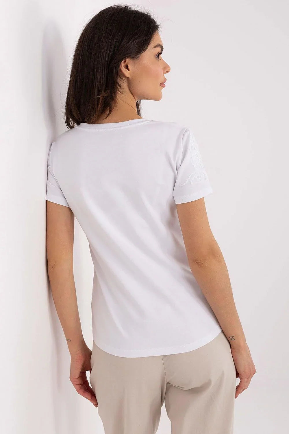 Women Crew-Neck Short-Sleeves T-Shirt – Stretchable - White -Guocali