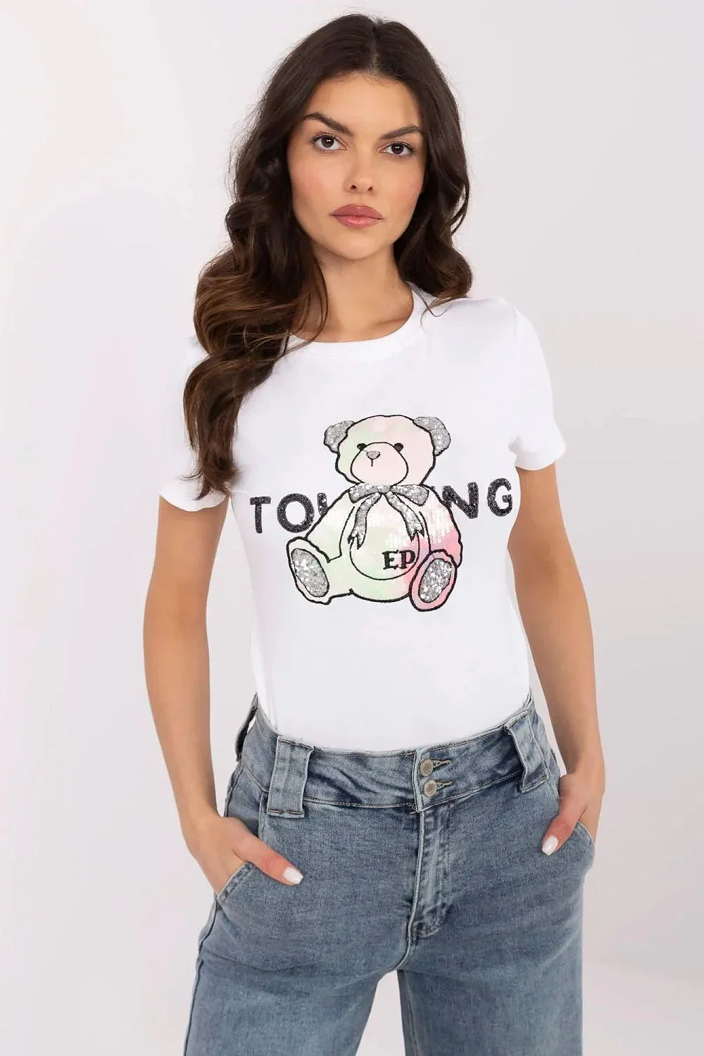 Women Crew-Neck Short-Sleeves T-Shirt – Stretchable - White -Guocali