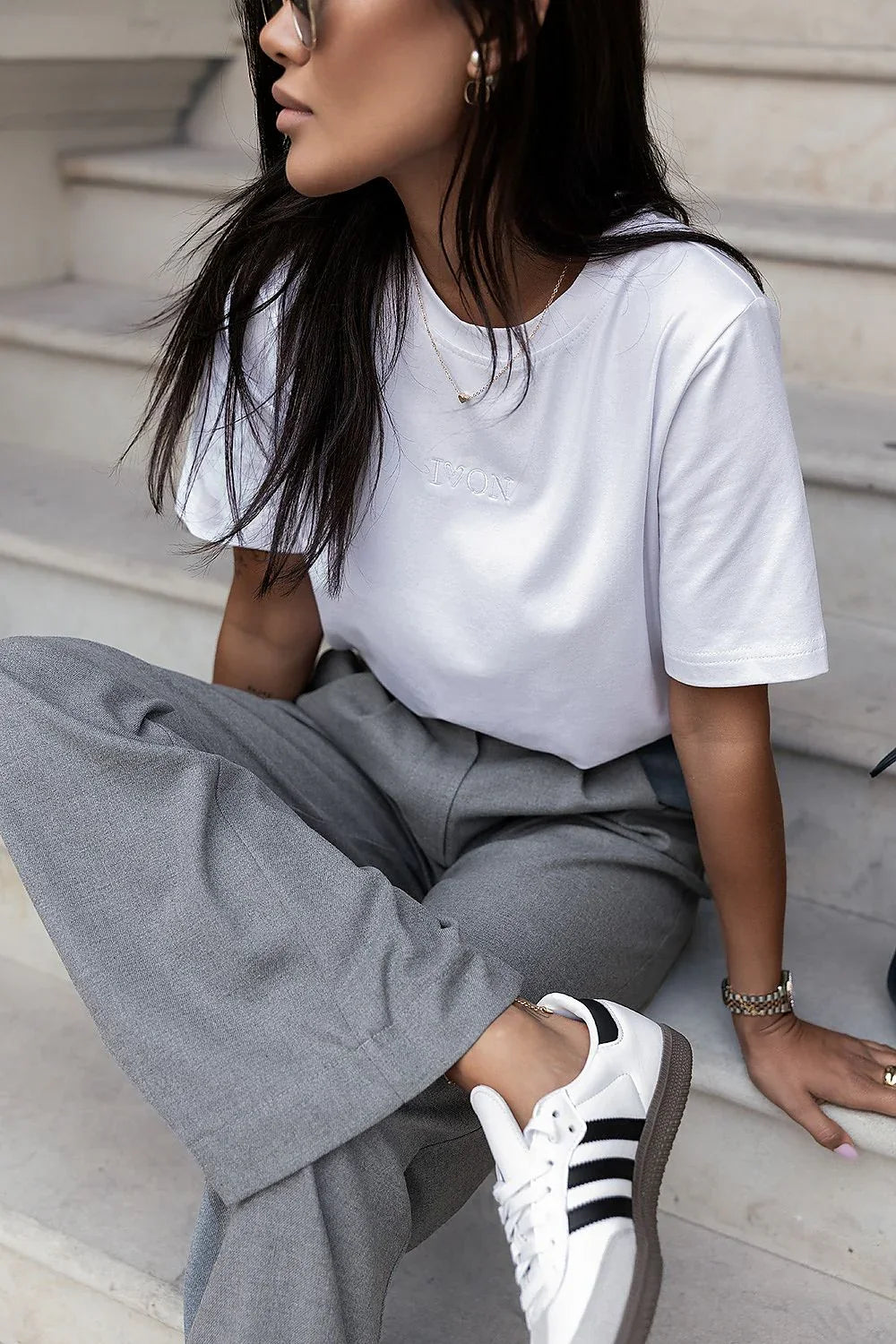 Women Crew-Neck Short-Sleeves T-Shirt – Stretchable - White -Guocali