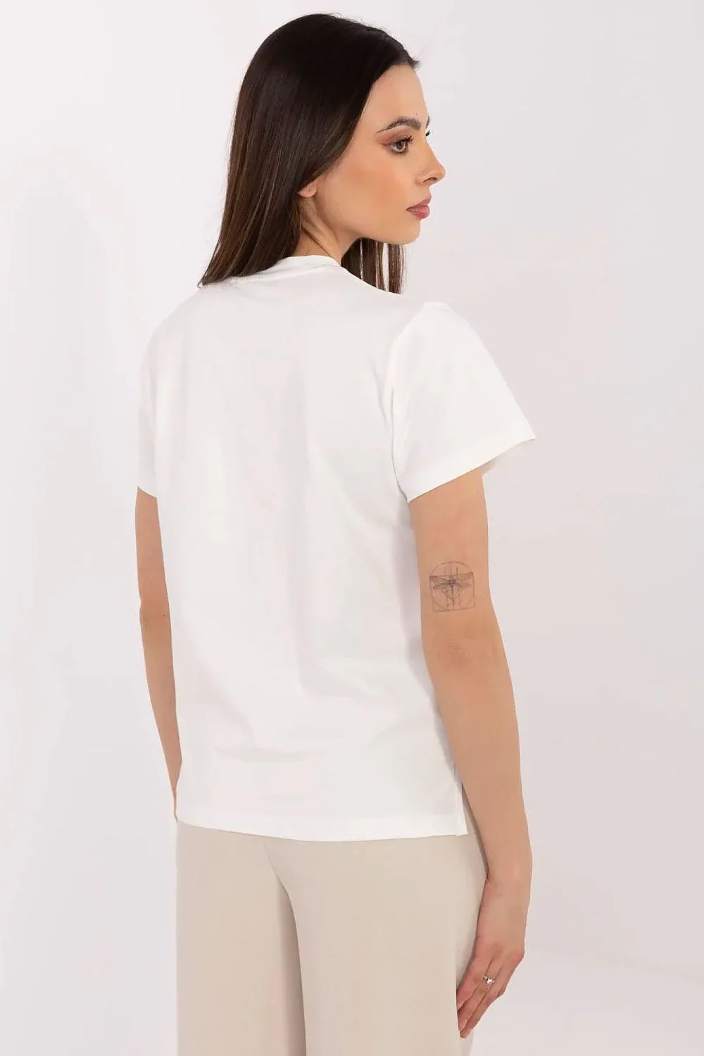 Women Crew-Neck Short-Sleeves T-Shirt – Stretchable - White, Gold, Peach -Guocali