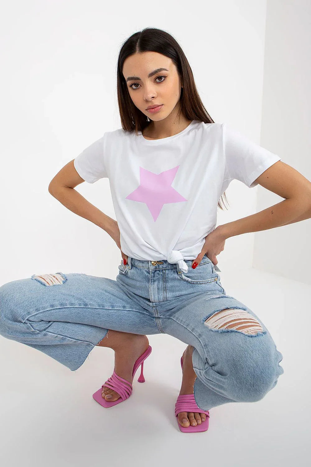 Women Crew-Neck Short-Sleeves T-Shirt – Stretchable - White, Pink -Guocali