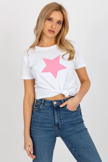 Women Crew-Neck Short-Sleeves T-Shirt – Stretchable - White, Pink -Guocali