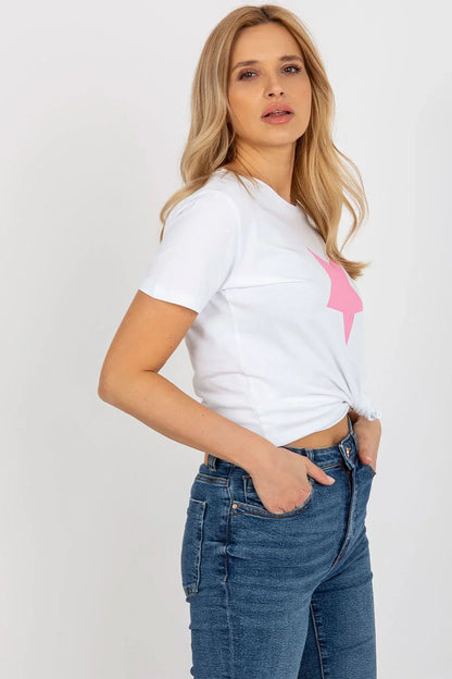 Women Crew-Neck Short-Sleeves T-Shirt – Stretchable - White, Pink -Guocali