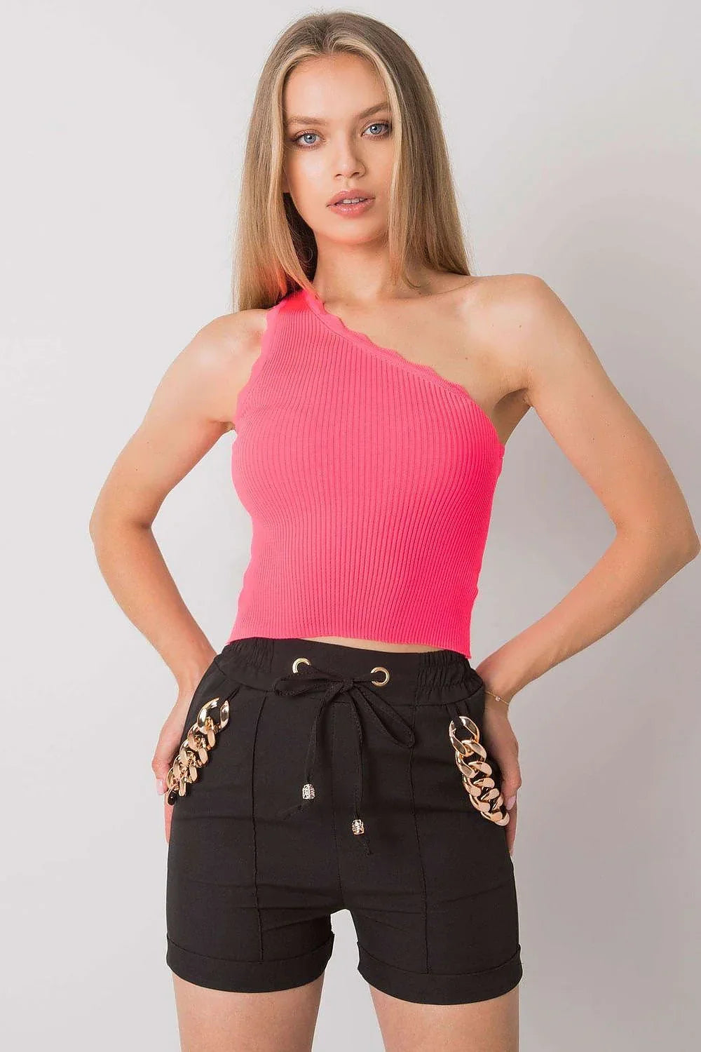 Women Knit Top – One-Shoulder Crop Top -Guocali