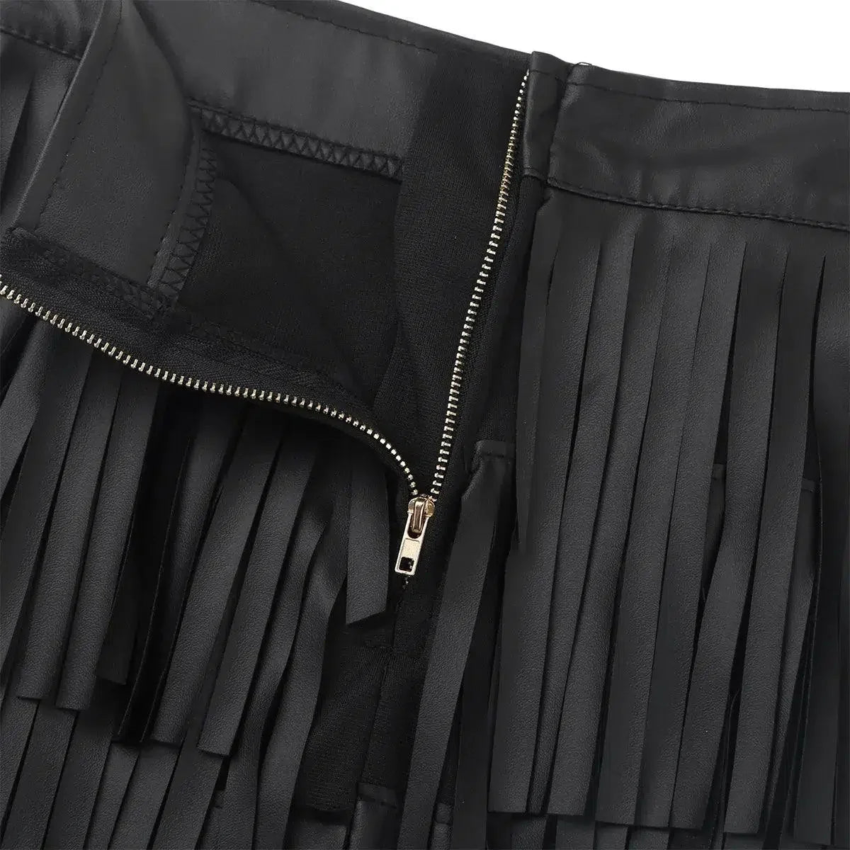 Women Leather Skirt - Layered Fringe Tassel Skirt -Guocali