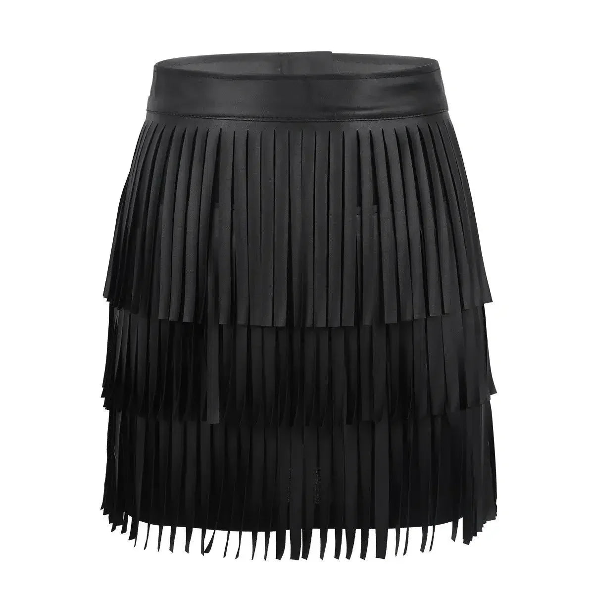 Women Leather Skirt - Layered Fringe Tassel Skirt -Guocali
