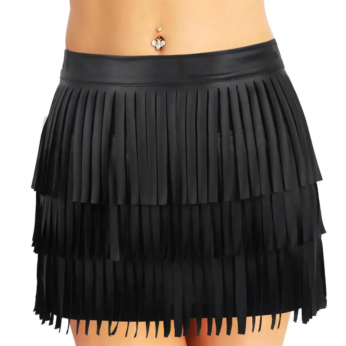 Women Leather Skirt - Layered Fringe Tassel Skirt -Guocali