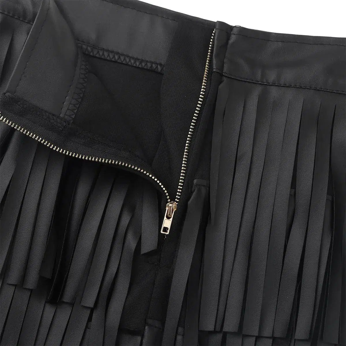 Women Leather Skirt - Layered Fringe Tassel Skirt - Mini Skirt - Guocali